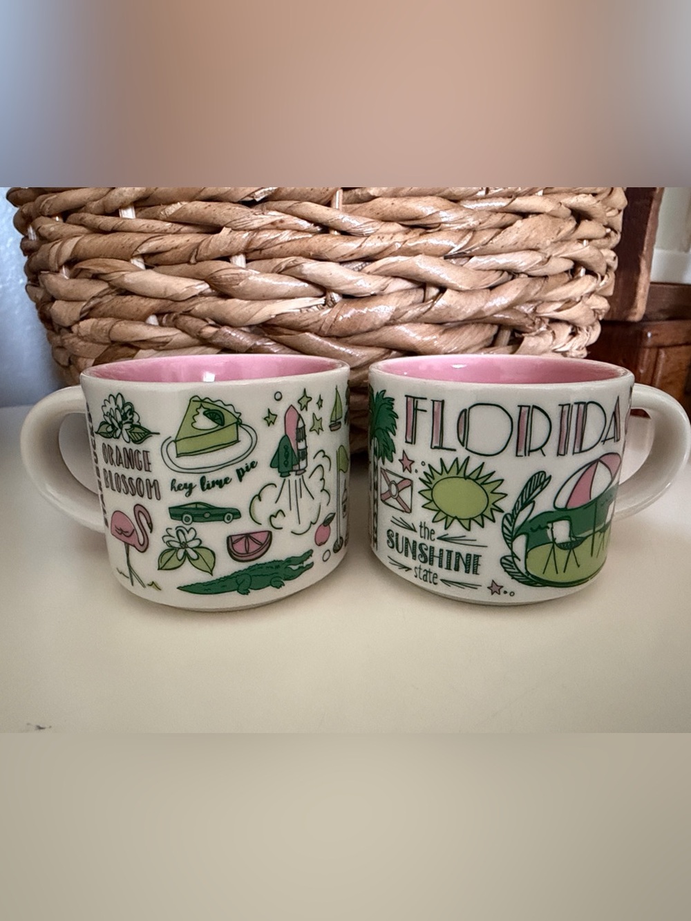 2 Starbucks Florida BEEN THERE Espresso Coffee mug Ornaments 2oz Across th Globe